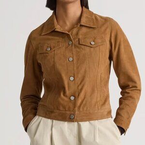 NWT QUINCE Women's Suede Trucker Jacket - Small - Cognac